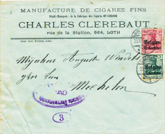 451/23 - TABAC Belgique - Lettre TP Germania BRUSSEL 1916 - Entete LOTH , Manufacture De Cigares Clerebaut - Tabacco