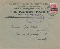 452/23 - TABAC Belgique - Lettre TP Germania MARIEMBOURG - Censure GIVET- Entete Fabrique De Tabacs Cigares Pinget-Paix - Tobacco