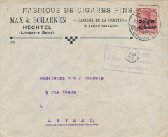 453/23 - TABAC Belgique - Lettre TP Germania BEVERLOO - Entete HECHTEL , Fabrique De Cigares Max § Schaeken - Tobacco