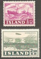 Iceland, Island 1952 1.25 & 2.50 Kr MH, Ship & Plane Over Glacier - Unused Stamps