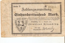 BILLETE DE ALEMANIA DE 100000 MARK DEL AÑO 1923   (BANKNOTE) STRAUBING - 100.000 Mark