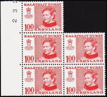 1977. Queen Margrethe. 100 Øre Red. Normal Paper 5-Block. (Michel: 101x) - JF175225 - Used Stamps