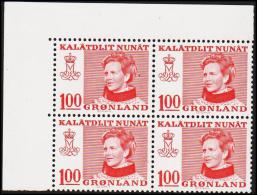 1977. Queen Margrethe. 100 Øre Red. Normal Paper 4-Block. (Michel: 101x) - JF175140 - Gebruikt