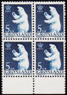 1963. Polar Bear. 5 Kr. 4-Block. (Michel: 60) - JF175042 - Used Stamps