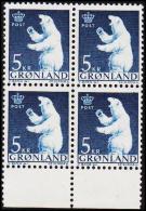 1963. Polar Bear. 5 Kr. 4-Block. (Michel: 60) - JF175039 - Used Stamps