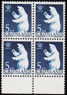 1963. Polar Bear. 5 Kr. 4-Block. (Michel: 60) - JF175041 - Used Stamps