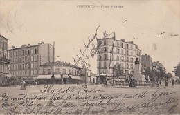 CPA ASNIERES- VOLTAIRE SQUARE, STATUE, VINTAGE SCENE - Arnières