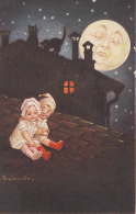 CPA ILLUSTRATION, E. COLOMBO- CHILDRENS ON THE ROOFTOP IN THE MOONLIGHT - Colombo, E.