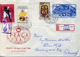 TCHEKOSLOVAQUIE 1962 LETTRE EXPOSITION PRAGA - VIGNETTE ENVOI PAR HELICOPTERE  RARE - Cartas & Documentos