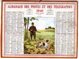 CALENDRIER ORIGINAL 1940    EN CHASSE  TRES BELLE ILLUSTRATION  -     FEUILLET DPT 47 - Big : 1921-40