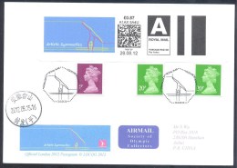 UK Olympic Games London 2012 Cover; Artistic Gymnastics Air Mail Smart Stamp Slogan; To China Receiving Cancellation - Summer 2012: London