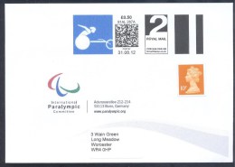 UK Olympic Games London Paralympics 2012 Cover; Wheelchair Race 2nd Class Smart Stamp Meter; - Summer 2012: London