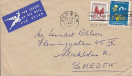 South Africa PER LUGPOS Air Mail Par Avion Label Slogan DURBAN 1967 Cover Brief STOCKHOLM Sweden - Poste Aérienne