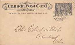 CANADA 1897 - 1 Cent Ganzsache Auf Pk Gel.von Canada Nach Ohio Cleveland - 1860-1899 Regno Di Victoria