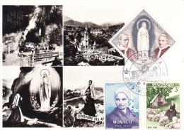 Monaco-Pseudo Carte Maximum- Des Timbres492- 493-494 -15/05/1958-Les Apparitions De Lourdes - Lettres & Documents