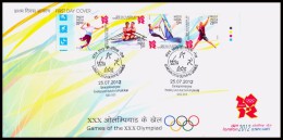 India, 2012, LONDON OLYMPICS, Strip Of 4 SETENANT Stamps From SHEETLET Cancelled On First Day Cover, Games. - Summer 2012: London