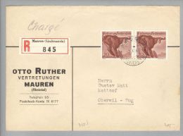 Liechtenstein 1947-11-05 Mauren R-Brief Nach OberwilZG 2x20Rp. Gemse Zu#23 - Storia Postale