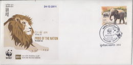 India  2011  Felines  Lions  Asiatic Lion WWF  VADODRA  Special Cover # 84950  Inde  Indien - Lettres & Documents