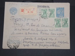 RUSSIE-Entier ( Enveloppe) En Recommandée De Moscou Pour Paris En 1937 à Voir P7056 - ...-1949