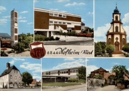 68623 Hofheim / Ried  -  Ev.Kirche - Bürgerhaus - Kath.Kirche - Altes Rathaus - Nibelungenschule - Pfarrgarten  -  1970 - Buerstadt