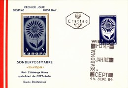 Ersttag Auf Karte ÖS 3,00 Europa 1964 Sstpl BSV Donau CEPT - Covers & Documents