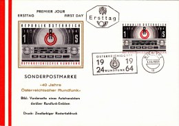 Ersttag ÖS 1,00 40 Jahre öst. Rundfunk  1964 Sstpl - Briefe U. Dokumente