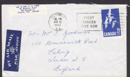 Canada BY AIR MAIL Par Avion Label Flamme "Fight CANCER" VICTORIA (B.C.) 1966 Cover Lettre England Bird Vogel Oiseau - Luftpost