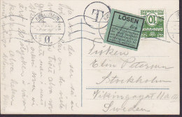 Denmark PPC Børsen KØBENHAVN Ø. 1923 STOCKHOLM Sweden Postage Due T-Cancelled Lösen .... Öre Label SCARCE !! - Taxe