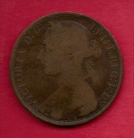 UK, 1891,  Fine Used Coin, 1 Penny, Victoria, Bronze,  KM 790, C2814 - D. 1 Penny