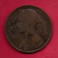 UK, 1891,  Fine Used Coin, 1 Penny, Victoria, Bronze,  KM 790, C2815 - D. 1 Penny