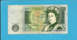 GREAT BRITAIN - 1 POUND - ND ( 1978 - 80 ) - P 377 A - Sign. J. B. Page - BANK OF ENGLAND - 2 Scans - 1 Pond