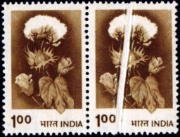COTTON FLOWERS-AGRICULTURE-ERROR-PRE PRINTING FOLD-INDIA-MNH-SCARCE-MNH- E7-100 - Variétés Et Curiosités