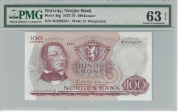 Norway 100 Kroner 1973 P38g Graded 63 EPQ By PMG (Choice Uncirculated). - Norvège