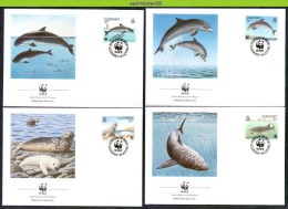 Mra104fb WWF ZEEHOND HAAI DOLFIJN GREY SEAL BASKING SHARK DOLPHIN PORPOISE GUERNSEY 1990 FDC´s - FDC