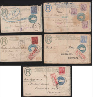 Trinidad 1896 - 1908 5 Registered Stationery Envelopes Uprated Used - Trinidad & Tobago (...-1961)