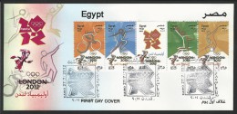 Egypt 2012 FIRST DAY COVER FDC Olympic Games London 2012 ENGLAND - STAMPS Complete Set - Strip Of 5 - Covers & Documents