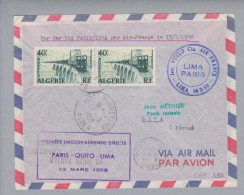 Algerien 1956-03-13 Erstflug Air France Paris-Lima Auflieferung Algerien Selten - Airmail