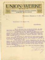 FACTURE LETTRE : RADEBEUL DRESDE . UNION WERKE . FABRIQUE DE TABLEAUX ANNONCES SUR METAL . 1908 . - Other & Unclassified