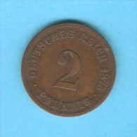 GERMANY   2 PFENNIG  1875 C  (KM # 2) - 2 Pfennig