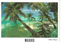 Maldives (Maldive) Spiaggia Con Palme, La Plage, The Beach, Valore Francobollo Sovrastampato - Maldiven