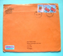 Taiwan 2013 Cover To Nicaragua - Dog Flowers - Lettres & Documents