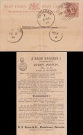 Br India Queen Victoria, Postal Stationary Card, Advertisement Of Lever Watch, Used To Ceylon, Inde As Scan - 1882-1901 Empire