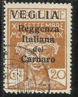 VEGLIA 1920 REGGENZA ITALIANA DEL CARNARO CENT. 20 C USATO USED OBLITERE' - Arbe & Veglia