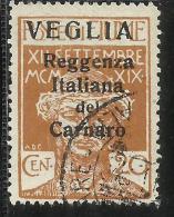 VEGLIA 1920 REGGENZA ITALIANA DEL CARNARO CENT. 20 C USATO USED OBLITERE´ - Arbe & Veglia