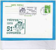 Care Entier Postal-sabine0,80-repiquage 51ème  Congrès De Troyes-oblitéré Flamme Du Congrès-mai 1978 - AK Mit Aufdruck (vor 1995)