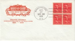 #822 President Andrew Johnson Block Of 4 On First Day Of Issue Dated Cover - 1851-1940