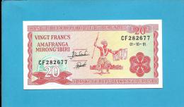 BURUNDI - 20 FRANCS - 01/10/1991 - Pick 27.c - UNC. - Série CF - Dancer / Arms - 2 Scans - Burundi