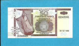 BURUNDI - 50 FRANCS - 05/02/1999 - Pick 36.b - UNC. - Série CE - Canoe / Hippopotamus - 2 Scans - Burundi