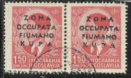 OCCUPAZIONI ITALIANE ITALY ITALIA ZONA FIUMANO KUPA 1941 OVERPRINTED SOPRASTAMPATO 1,50 D COPPIA USATA PAIR USED - Fiume & Kupa