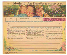 TELEGRAMME ETATS UNIS  WESTERN UNION FORMULAIRE  FETE DES MERES ENFANT   FLEUR - Mother's Day